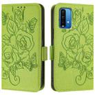 For Redmi 9 Power / 9T / Xiaomi Poco M3 Embossed Rose RFID Anti-theft Leather Phone Case(Green) - 2