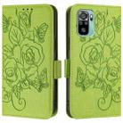 For Redmi Note 10 4G / Note 10S 4G Embossed Rose RFID Anti-theft Leather Phone Case(Green) - 2