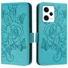 For Redmi Note 12 Pro+ 5G India Embossed Rose RFID Anti-theft Leather Phone Case(Light Blue) - 2