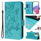 For Redmi Note 13 4G Global Embossed Rose RFID Anti-theft Leather Phone Case(Light Blue) - 1