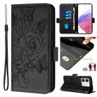 For Redmi Note 13 5G Global Embossed Rose RFID Anti-theft Leather Phone Case(Black) - 1