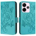 For Redmi 13 4G / Note 13R Embossed Rose RFID Anti-theft Leather Phone Case(Light Blue) - 2