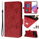 For Redmi 10C / Xiaomi Poco C40 Embossed Rose RFID Anti-theft Leather Phone Case(Red) - 1