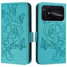 For Redmi 10C / Xiaomi Poco C40 Embossed Rose RFID Anti-theft Leather Phone Case(Light Blue) - 2