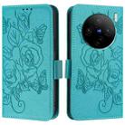 For vivo X100s 5G Embossed Rose RFID Anti-theft Leather Phone Case(Light Blue) - 2