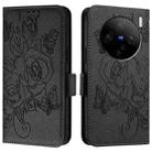 For vivo X100s 5G Embossed Rose RFID Anti-theft Leather Phone Case(Black) - 2