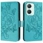 For vivo Y03 4G Global / Y18 4G Embossed Rose RFID Anti-theft Leather Phone Case(Light Blue) - 2