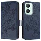 For vivo Y03 4G Global / Y18 4G Embossed Rose RFID Anti-theft Leather Phone Case(Dark Blue) - 2
