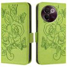 For vivo V30e Global Embossed Rose RFID Anti-theft Leather Phone Case(Green) - 2