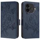 For vivo iQOO Z9 / iQOO Z9 Turbo Embossed Rose RFID Anti-theft Leather Phone Case(Dark Blue) - 2