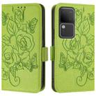 For vivo V30 5G / V30 Pro 5G Global Embossed Rose RFID Anti-theft Leather Phone Case(Green) - 2