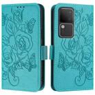 For vivo V30 5G / V30 Pro 5G Global Embossed Rose RFID Anti-theft Leather Phone Case(Light Blue) - 2