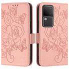 For vivo V30 5G / V30 Pro 5G Global Embossed Rose RFID Anti-theft Leather Phone Case(Pink) - 2