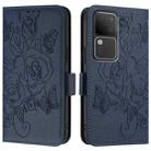 For vivo V30 5G / V30 Pro 5G Global Embossed Rose RFID Anti-theft Leather Phone Case(Dark Blue) - 2