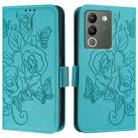 For vivo V29e / Y200 / V30 Lite 5G Global Embossed Rose RFID Anti-theft Leather Phone Case(Light Blue) - 2