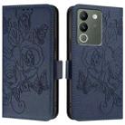 For vivo V29e / Y200 / V30 Lite 5G Global Embossed Rose RFID Anti-theft Leather Phone Case(Dark Blue) - 2