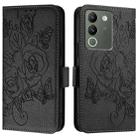 For vivo V29e / Y200 / V30 Lite 5G Global Embossed Rose RFID Anti-theft Leather Phone Case(Black) - 2