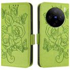 For vivo X100 Pro 5G Embossed Rose RFID Anti-theft Leather Phone Case(Green) - 2