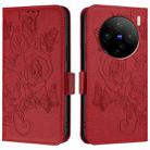For vivo X100 Pro 5G Embossed Rose RFID Anti-theft Leather Phone Case(Red) - 2