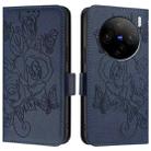 For vivo X100 Pro 5G Embossed Rose RFID Anti-theft Leather Phone Case(Dark Blue) - 2