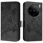 For vivo X100 Pro 5G Embossed Rose RFID Anti-theft Leather Phone Case(Black) - 2