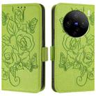 For vivo X100 Embossed Rose RFID Anti-theft Leather Phone Case(Green) - 2