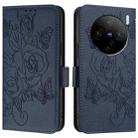 For vivo X100 Embossed Rose RFID Anti-theft Leather Phone Case(Dark Blue) - 2