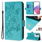 For vivo V29 5G Global / V29 Pro Embossed Rose RFID Anti-theft Leather Phone Case(Light Blue) - 1