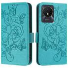 For vivo Y02 / Y02A / Y02t / Y11 2023 Embossed Rose RFID Anti-theft Leather Phone Case(Light Blue) - 2