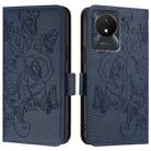 For vivo Y02 / Y02A / Y02t / Y11 2023 Embossed Rose RFID Anti-theft Leather Phone Case(Dark Blue) - 2