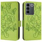 For vivo V27 / V27 5G Pro Global Embossed Rose RFID Anti-theft Leather Phone Case(Green) - 2