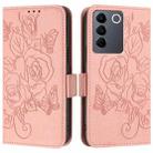 For vivo V27 / V27 5G Pro Global Embossed Rose RFID Anti-theft Leather Phone Case(Pink) - 2