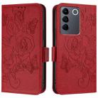 For vivo V27e 4G / T2 4G Global Embossed Rose RFID Anti-theft Leather Phone Case(Red) - 2