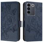 For vivo V27e 4G / T2 4G Global Embossed Rose RFID Anti-theft Leather Phone Case(Dark Blue) - 2