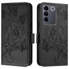 For vivo V27e 4G / T2 4G Global Embossed Rose RFID Anti-theft Leather Phone Case(Black) - 2