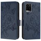 For vivo Y33s 4G Global / Y21 / Y21s / Y21t Embossed Rose RFID Anti-theft Leather Phone Case(Dark Blue) - 2