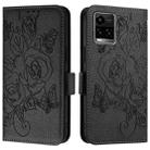 For vivo Y33s 4G Global / Y21 / Y21s / Y21t Embossed Rose RFID Anti-theft Leather Phone Case(Black) - 2