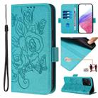 For vivo Y35 4G / Y22 4G / Y22s 4G Global Embossed Rose RFID Anti-theft Leather Phone Case(Light Blue) - 1