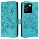 For vivo Y35 4G / Y22 4G / Y22s 4G Global Embossed Rose RFID Anti-theft Leather Phone Case(Light Blue) - 2