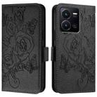 For vivo Y35 4G / Y22 4G / Y22s 4G Global Embossed Rose RFID Anti-theft Leather Phone Case(Black) - 2