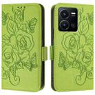 For vivo Y77 5G Global / Y77e 5G Embossed Rose RFID Anti-theft Leather Phone Case(Green) - 2