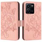 For vivo Y77 5G Global / Y77e 5G Embossed Rose RFID Anti-theft Leather Phone Case(Pink) - 2