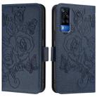 For vivo Y51 2020 India / Y51a 2021 / Y53s 4G Embossed Rose RFID Anti-theft Leather Phone Case(Dark Blue) - 2