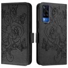 For vivo Y51 2020 India / Y51a 2021 / Y53s 4G Embossed Rose RFID Anti-theft Leather Phone Case(Black) - 2