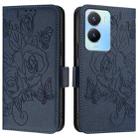 For vivo Y56 5G / Y16 / Y02s Global Embossed Rose RFID Anti-theft Leather Phone Case(Dark Blue) - 2