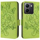 For vivo Y36 5G / 4G / Y27s 4G Global Embossed Rose RFID Anti-theft Leather Phone Case(Green) - 2