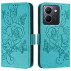 For vivo Y36 5G / 4G / Y27s 4G Global Embossed Rose RFID Anti-theft Leather Phone Case(Light Blue) - 2