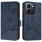 For vivo Y36 5G / 4G / Y27s 4G Global Embossed Rose RFID Anti-theft Leather Phone Case(Dark Blue) - 2