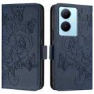 For vivo Y78+ 5G / Y78 Global / V29 Lite Embossed Rose RFID Anti-theft Leather Phone Case(Dark Blue) - 2