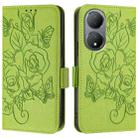 For vivo Y100 5G Global Embossed Rose RFID Anti-theft Leather Phone Case(Green) - 2